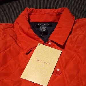 Denim&Co Womens Quilted Orange-Red Shirt Jacket